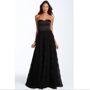Adrianna Papell black ball gown with rosette skirt